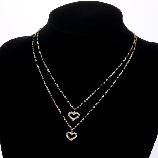Korean Jewelry World Golden Love Double Pendant Necklace