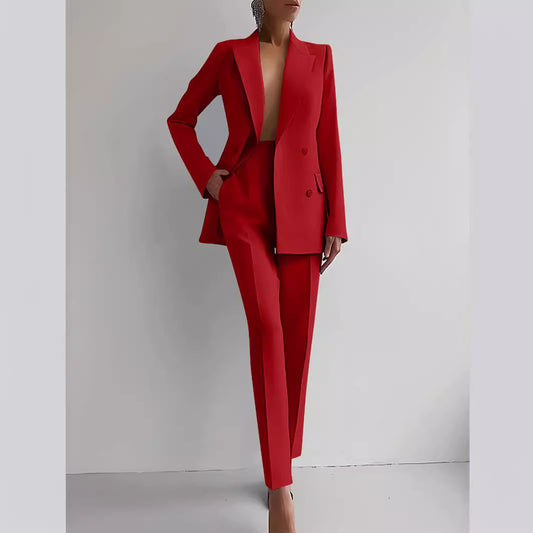 Women's Casual Suits - Fashion Long Sleeve Single-Breasted Jacket and Slim Fit Trousers