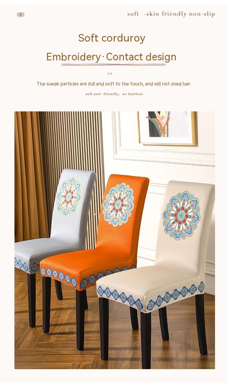 Exquisite Embroidered Thickening Dining Home Cushion Wind Elastic Chair Covers