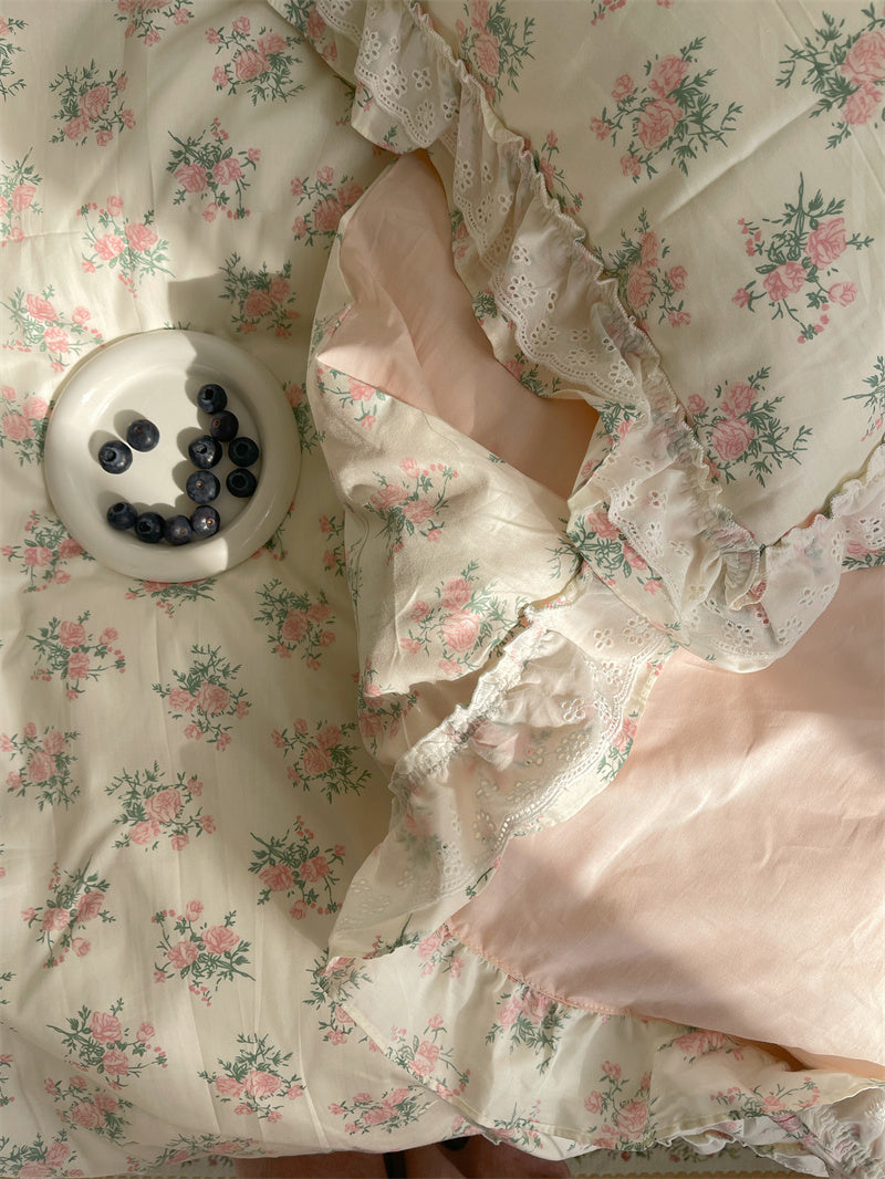Fragmented Flower All Cotton Four Piece Lace Pure Bed Sheet Quilt Cover Bed Skirt Bedclothes