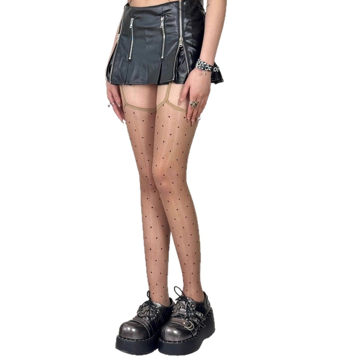 Aurora Polka Lace Shiny Suspenders – Ultra-Thin Polka Dot Stockings