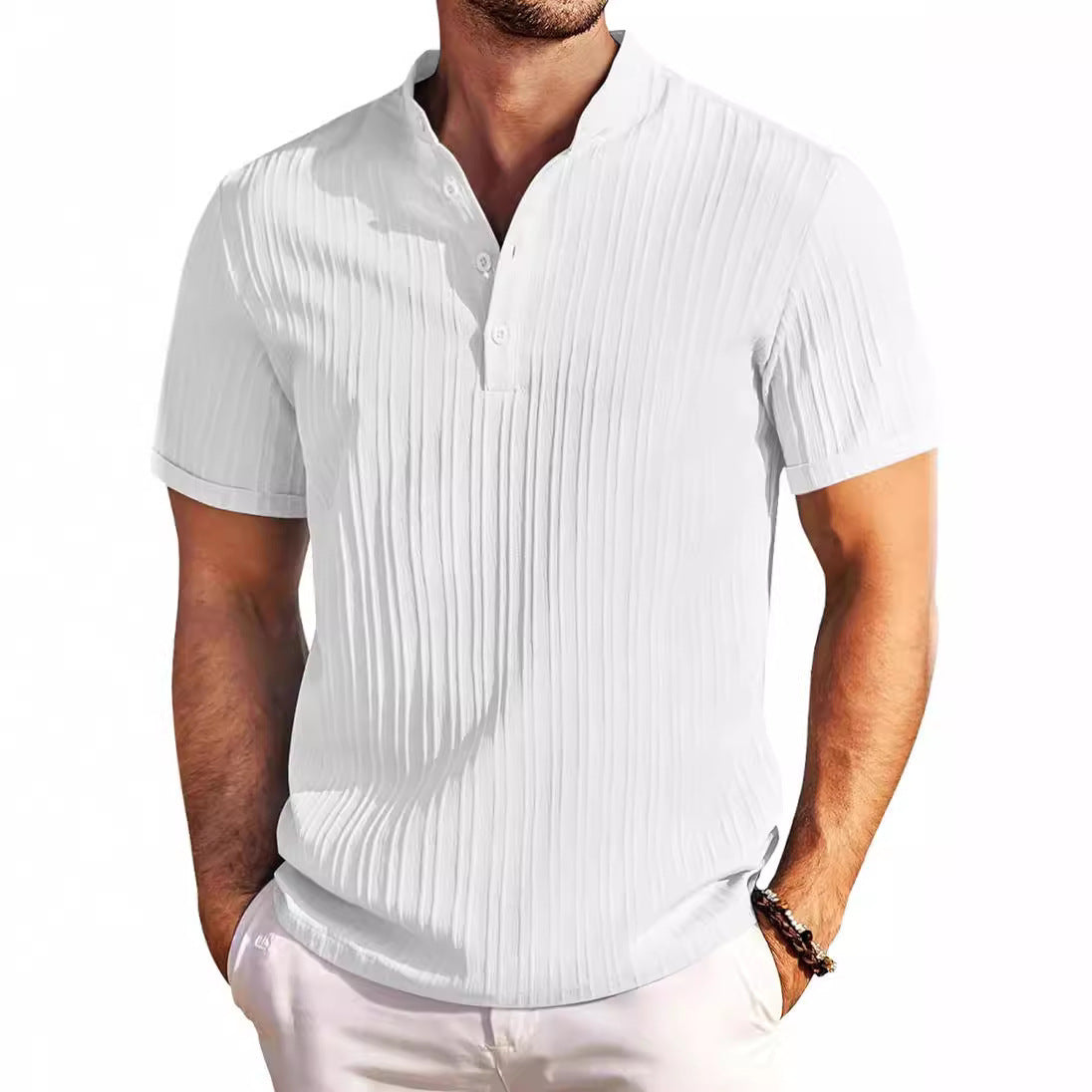 Summer Stand Collar Buttons Short Sleeve T-Shirt
