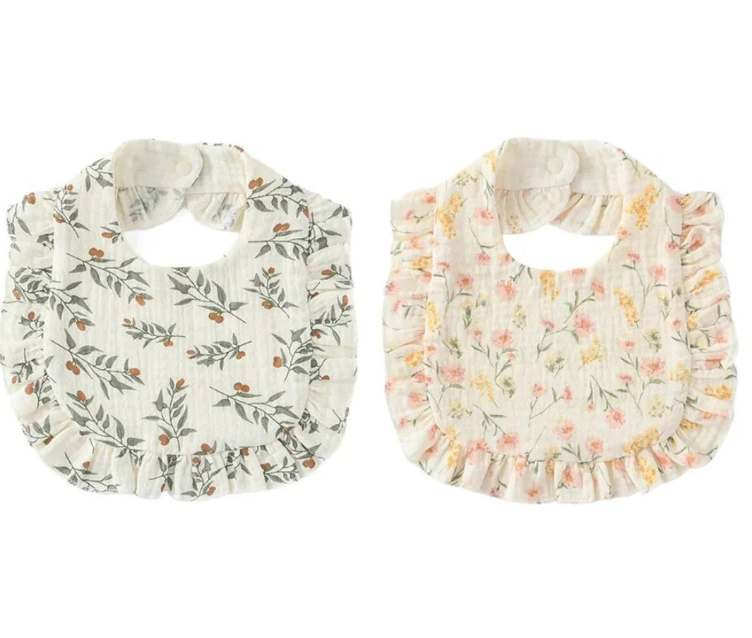 Baby Bib Ruffled Cotton Printed Gauze Lace Bib