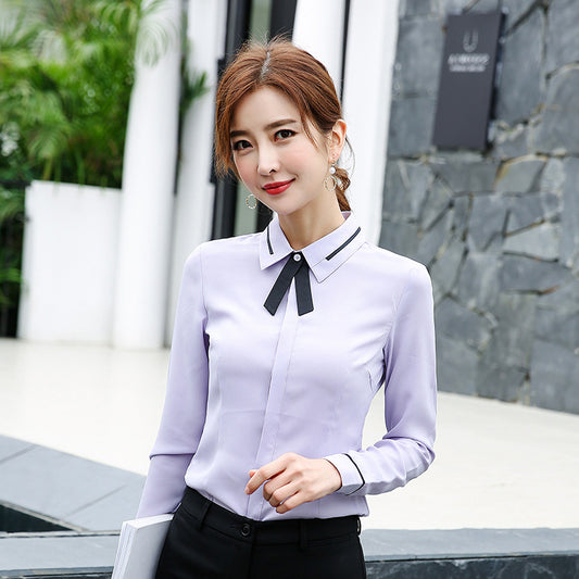 Female Long-sleeved OL Professional Business Formal Wear Bow Tie Chiffon Shirt