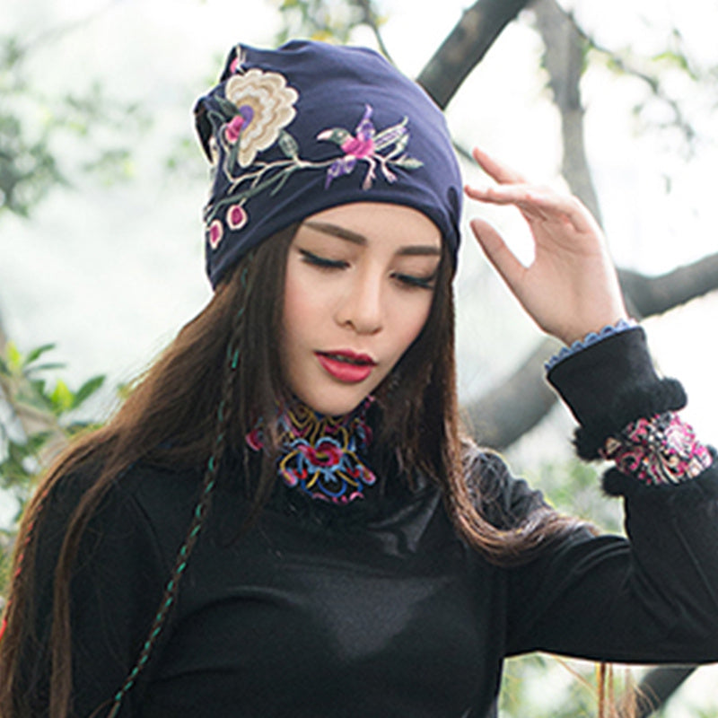 Women’s Ethnic Embroidered Knitted Baotou Cap