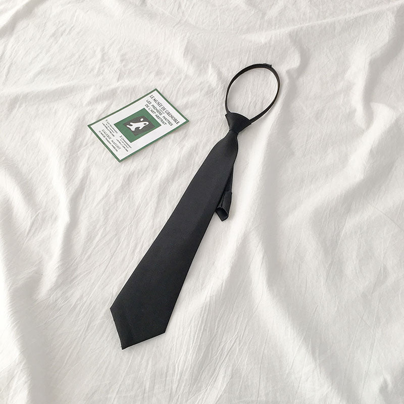 JK Japanese Style Male And Female Student Lazy Zipper Tie College Style Punch-free Shirt Formal Wear 8CM Wide Black Tie