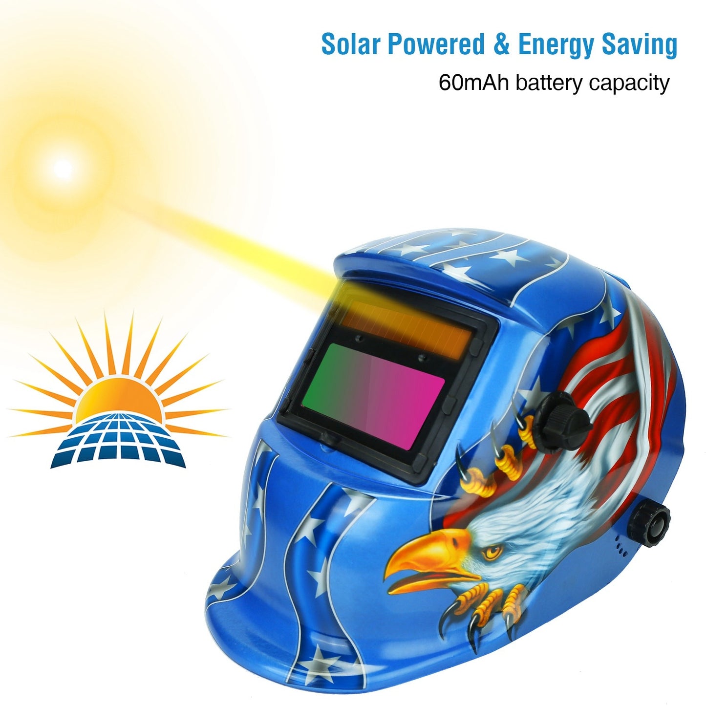 Welding Helmet Solar Powered Auto Darkening Hood With Adjustable Wide Shade Range 9-13 For Mig Tig Weld Grinding Welder Mask