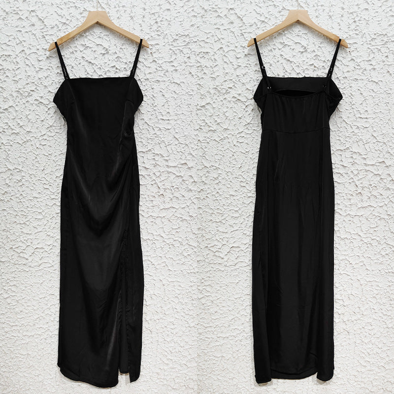 Summer Pure Color Split Dress Women