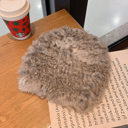 Thickened Warm Real Rabbit Plush Fur Integrated Knitted Hat