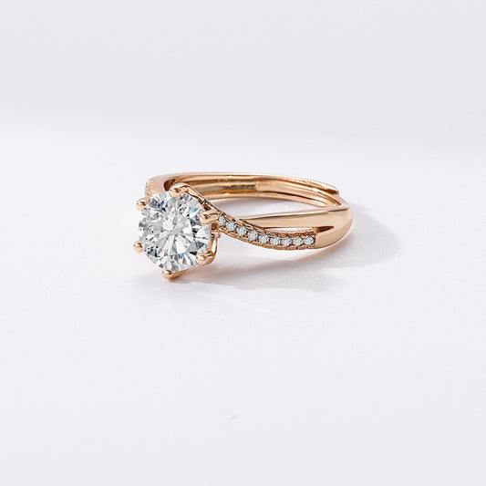 Affordable Luxury Style Champagne Gold Ring Personality Micro-inlaid Twisted Arm Six-claw