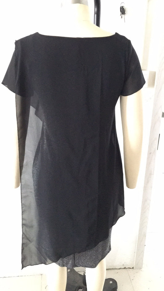 European and American Plus Size Solid Color Chiffon Midi Dress with Petal Sleeves