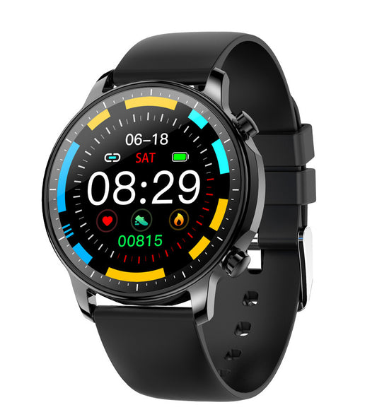 Smartwatch with a black strap on a white background