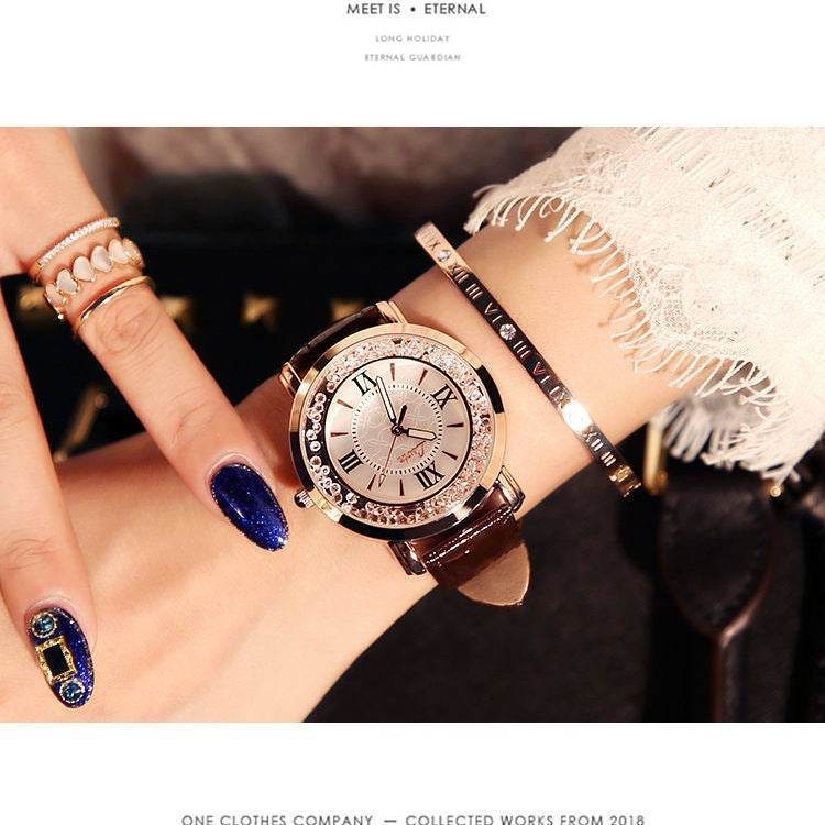 Rhinestone Dial Women's Retro Belt Quartz Watch