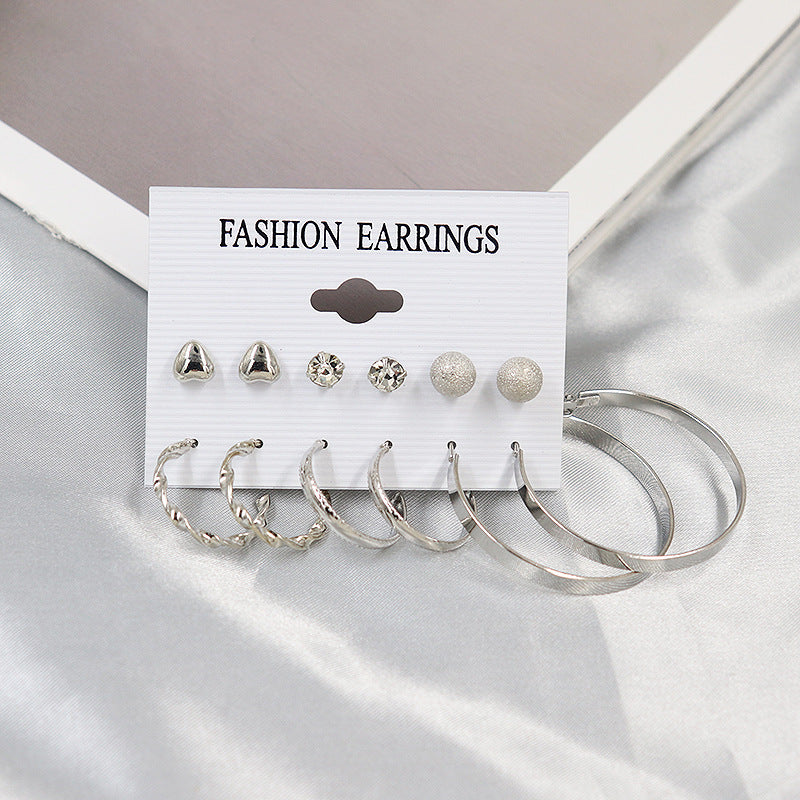 Simple Earrings 6 Pairs With Diamonds Earings Set