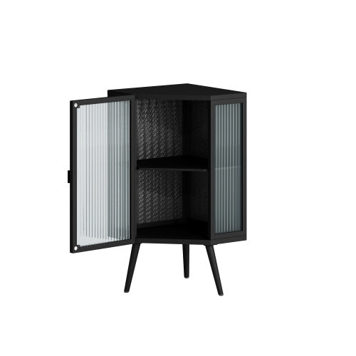 Floor Standing Cone-shaped Cabinet With Tempered Glass Doors And Storage Shelves