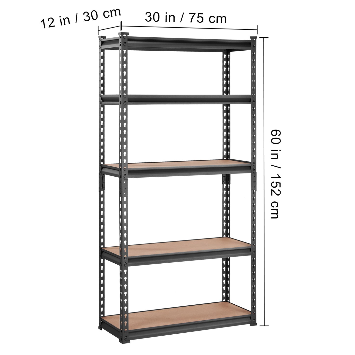 VEVOR Storage Shelving Unit, 5Tier Adjustable, 2000 Lbs Capacity, Heavy Duty Garage Shelves Metal Organizer Utility Rack, Black, 30L X 12W X 60 H For Kitchen Pantry Basement Bathroom Laundry