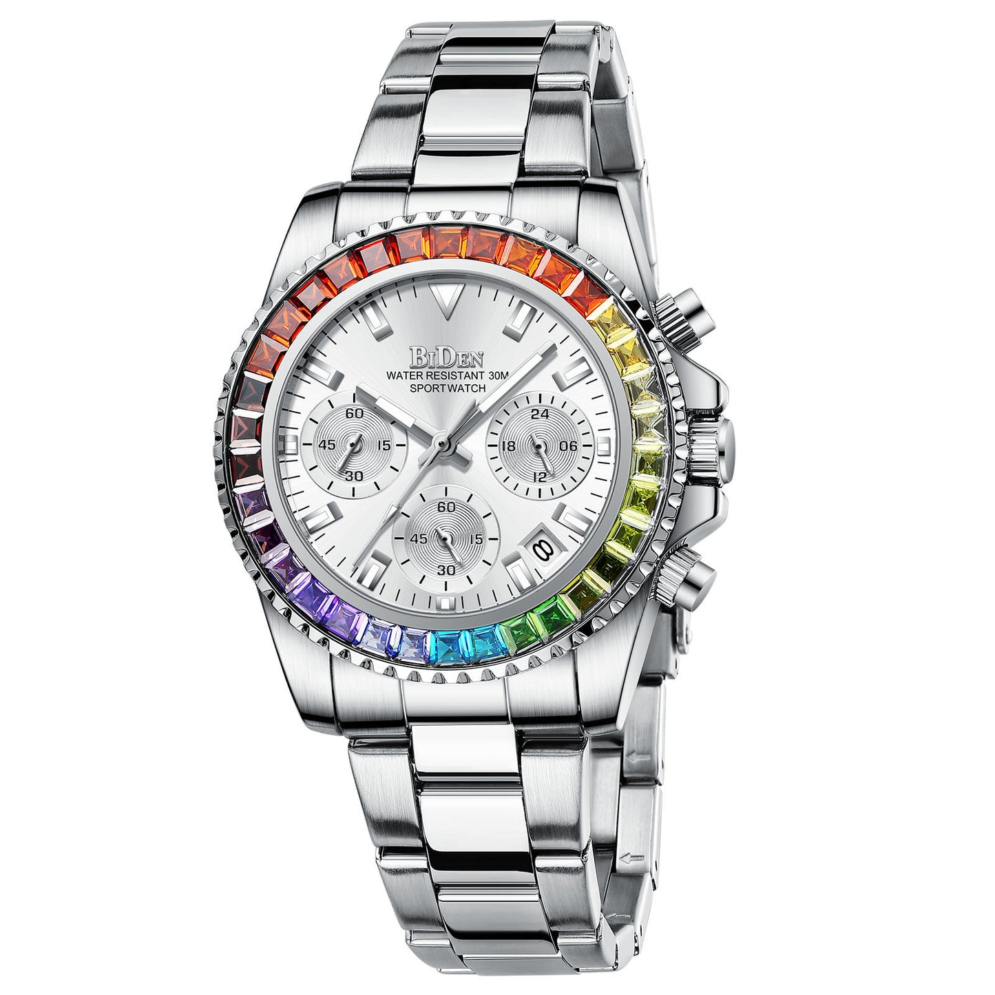 Fashion Steel Band Colored Diamond Ladies Watch