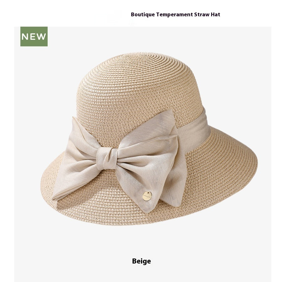 High-End Straw Wide Brim Bow Sun Hat