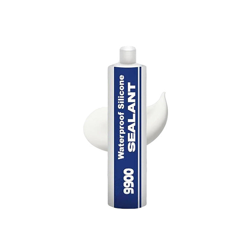 Waterproof silicone sealant tube with blue label on a white background