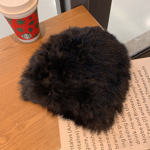 Thickened Warm Real Rabbit Plush Fur Integrated Knitted Hat