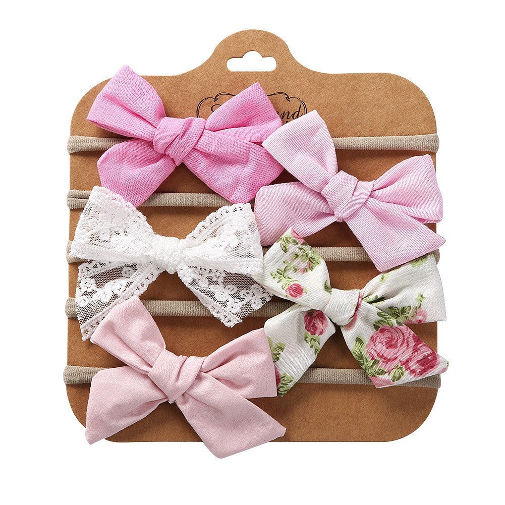 Children's Hair Accessories Handmade DIY Bow Hair Band 5-piece Baby Nylon Headband Set