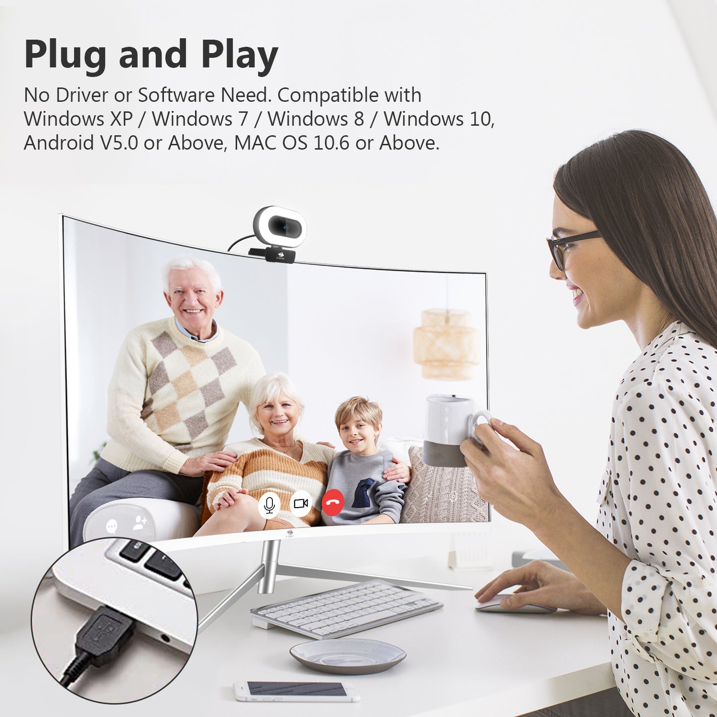Z-EDGE ZW560D Full HD 1080P Webcam Auto Focus Web Camera For PC-Desktop-Laptop