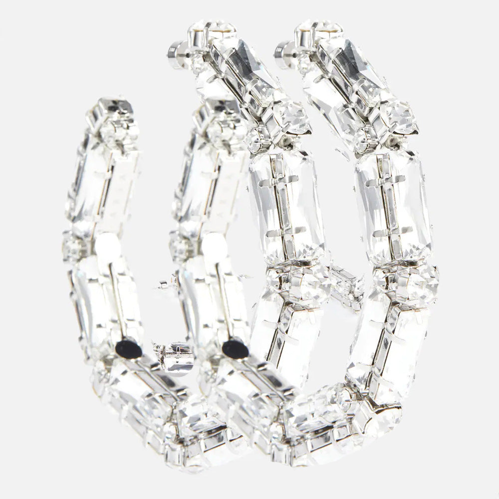 Rhinestone Earrings - Personalized Fashion Hoop Exaggerated Earrings