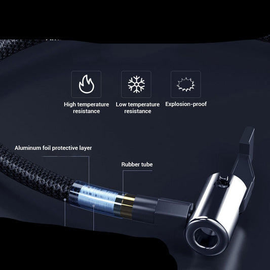 Wear-resistant nylon braided inflation tube with features highlighted on a dark background