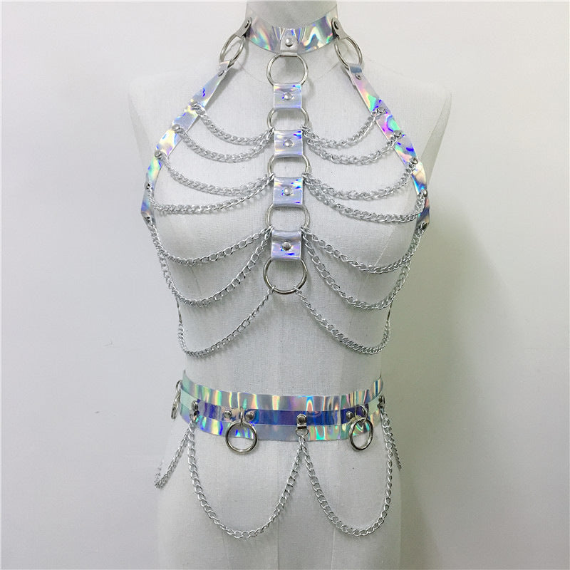 Silver chainmaille top on a mannequin against a plain background