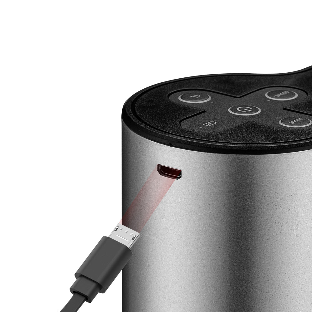 Stainless steel kitchen appliance with USB charging port on a white background