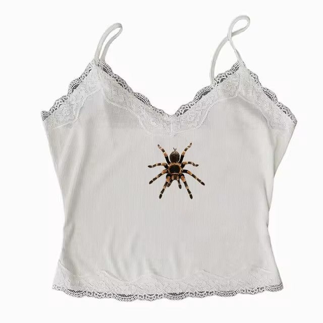 Cute Spider Print Pattern Lace Vest