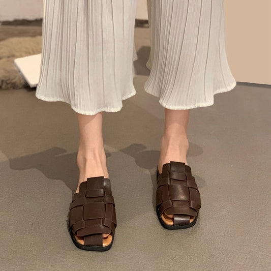 Baotou Drag Women Fashion All-match Retro Woven Soft Bottom Non-slip Sandals And Slippers Tide