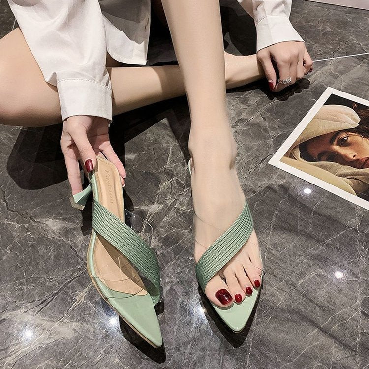 Elegant Pointed Stiletto Transparent Cross-Strap Sandals for Women