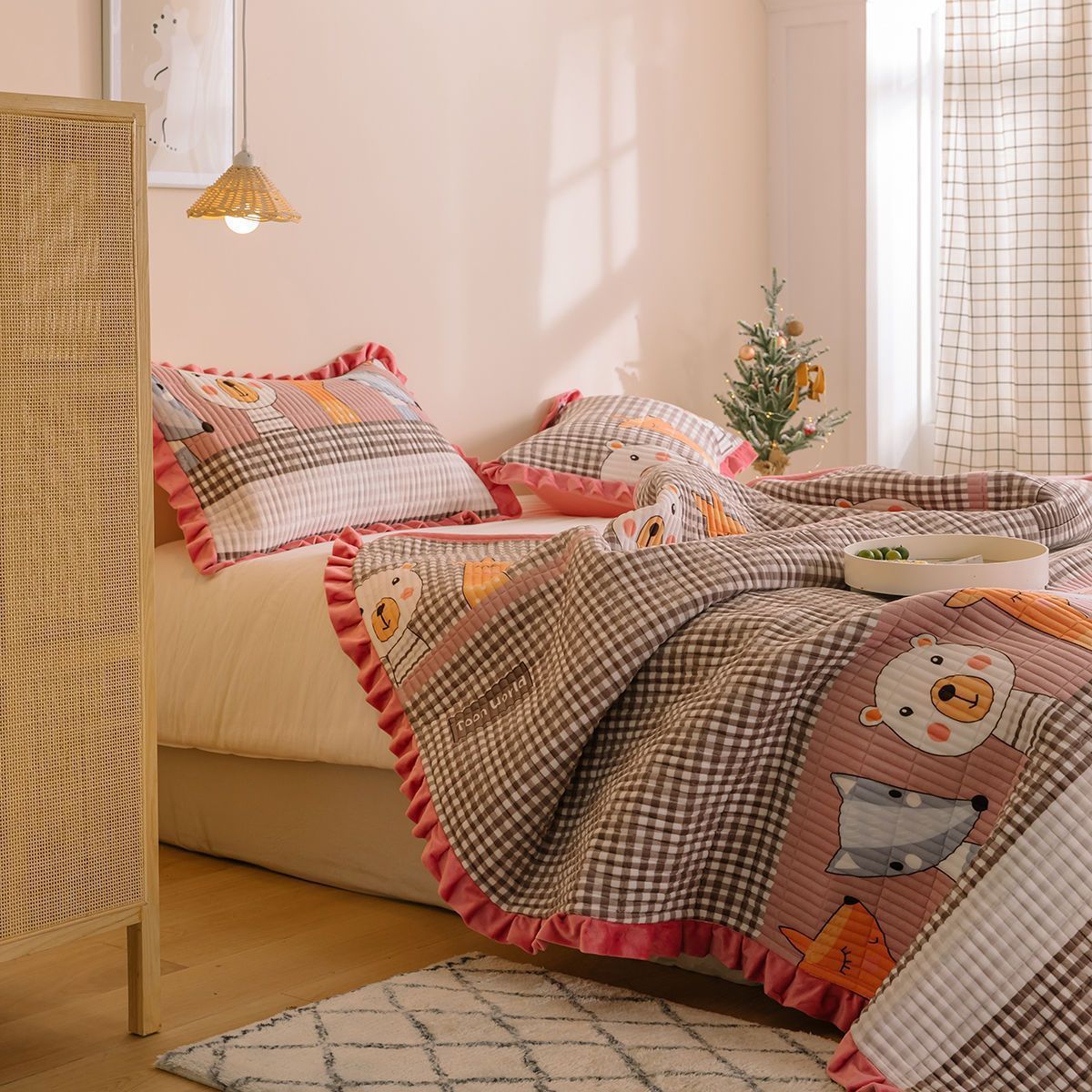 Milk Fleece Non-slip Double-sided Warm Printed Bed Sheet