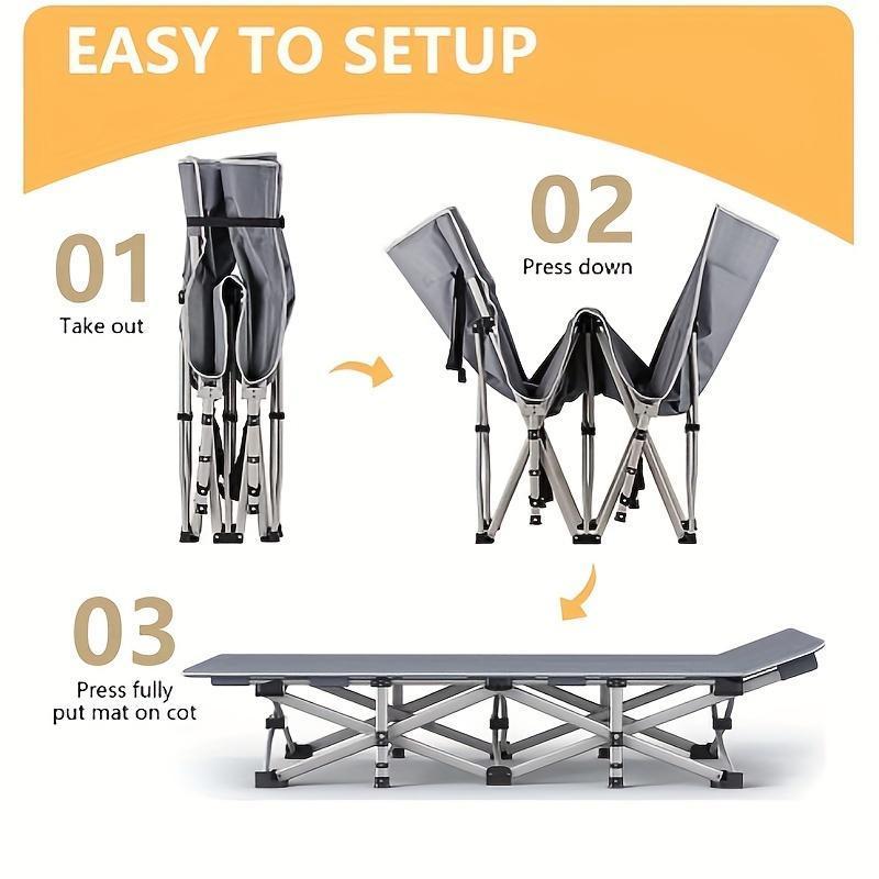 Grey Heavy-duty Folding Camping Bed With Storage Bag Suitable For Travel, Office And RV Travel