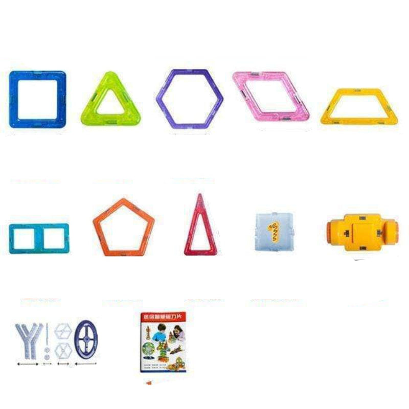 Set of colorful geometric shape molds with measurements and quantity details on a white background.