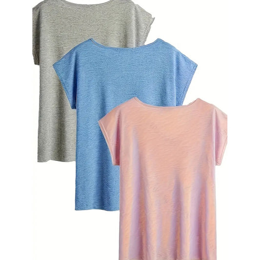 3-Pack Women's Casual V-Neck T-Shirts Solid Color Short Sleeve Tee Tops