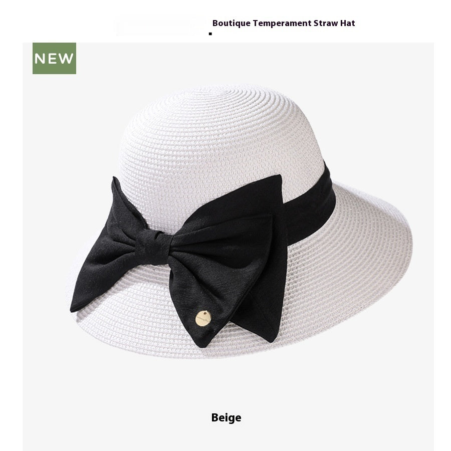 High-End Straw Wide Brim Bow Sun Hat
