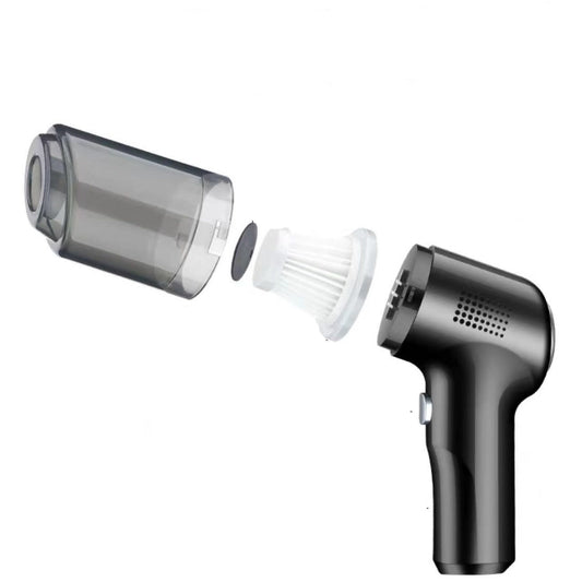 Diagram of a handheld vacuum cleaner with labeled parts on a white background