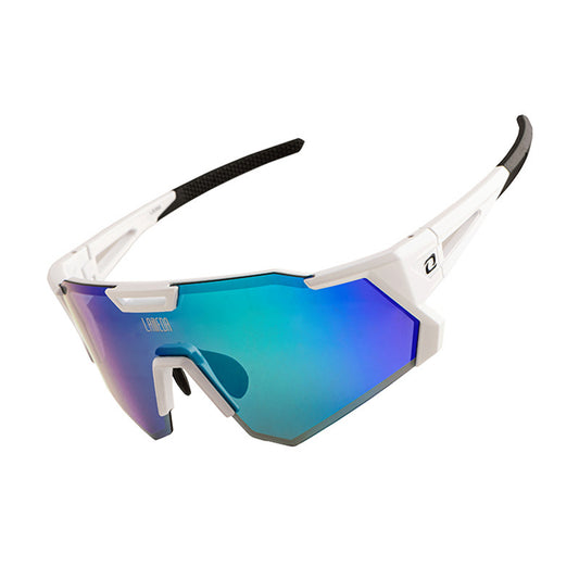 Sunglasses with blue gradient lenses on a white background