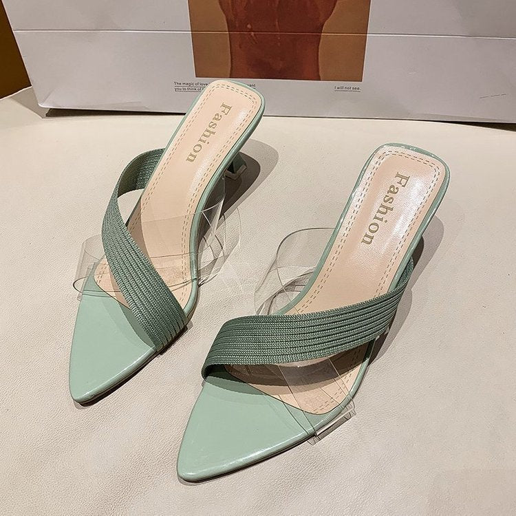 Elegant Pointed Stiletto Transparent Cross-Strap Sandals for Women