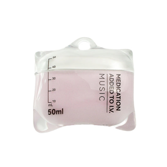 Pink liquid in a measuring container with text on a white background