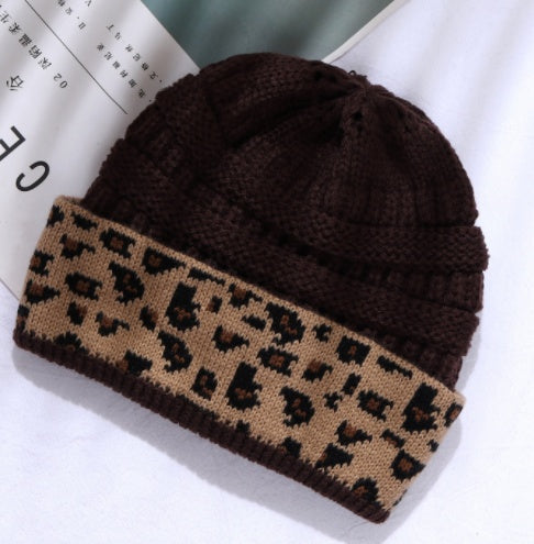 Leopard Print Cuffed Knitted Hat for Women