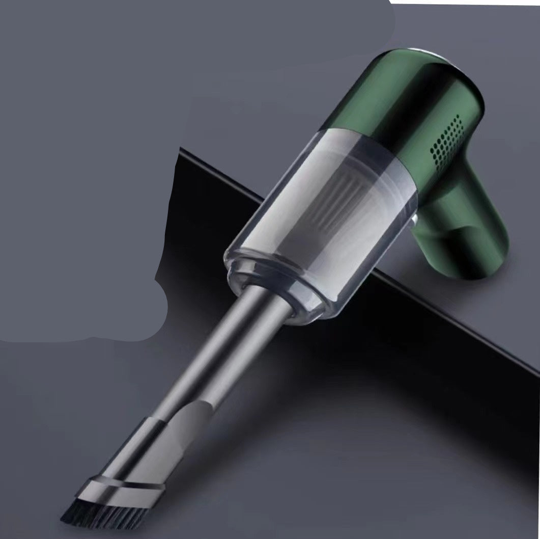 Handheld vacuum cleaner with features highlighted on a dark background