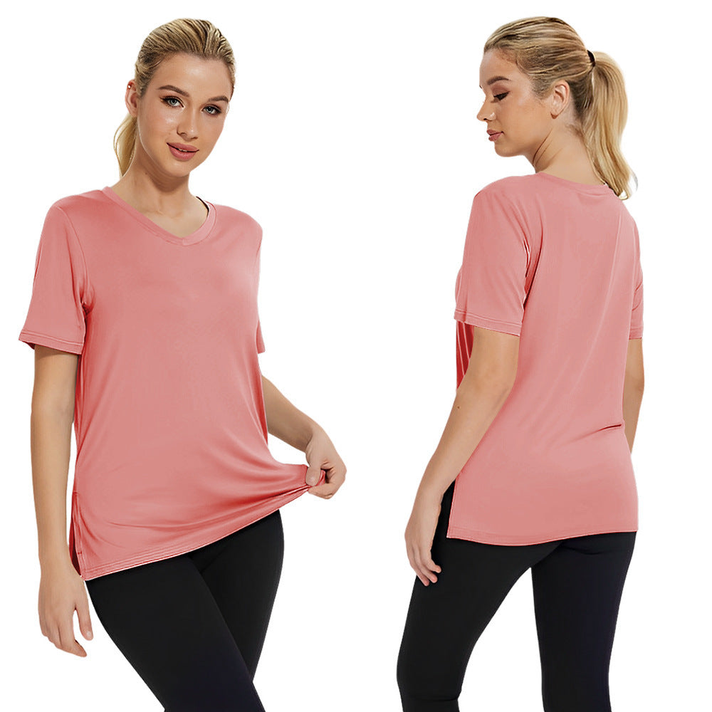 Summer New Solid Color Women's Short Sleeve Loose Split Top