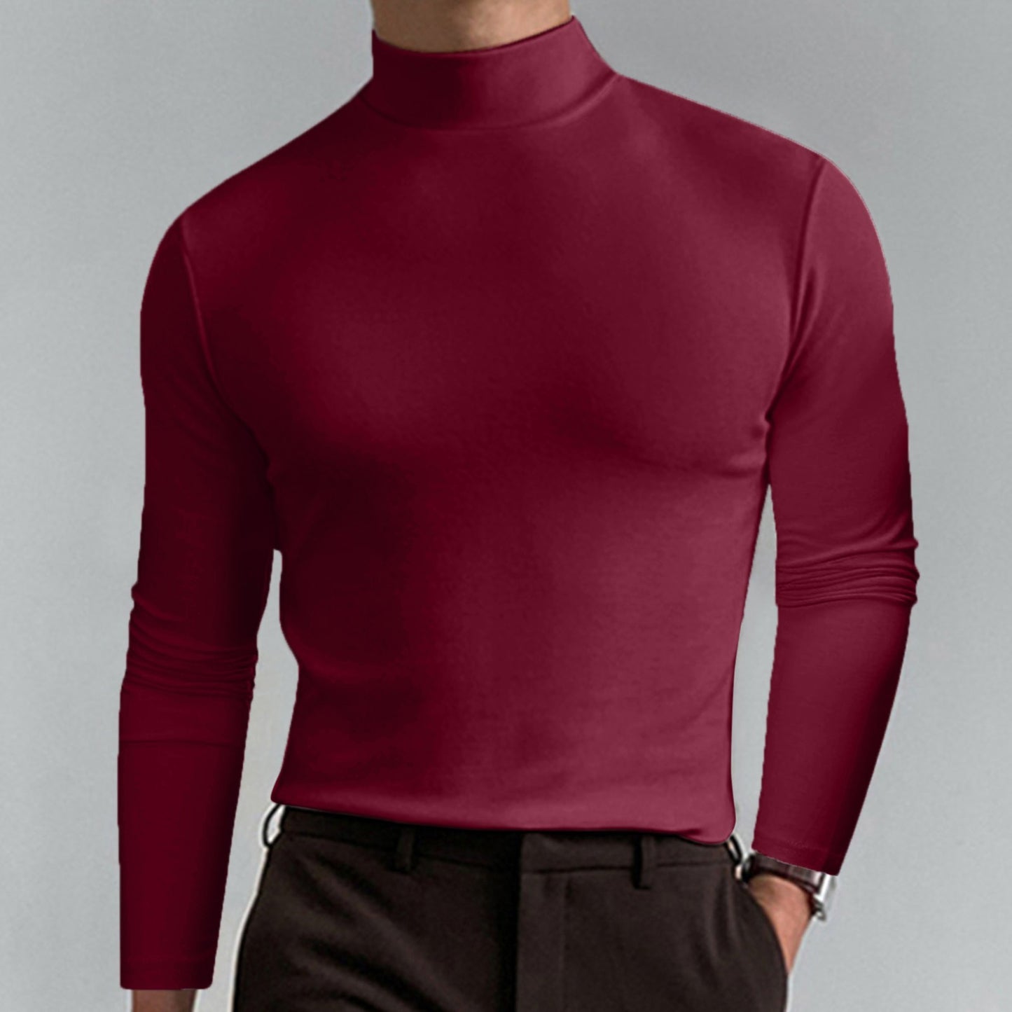 Autumn and Winter High Neck Long Sleeve T-Shirt for Men