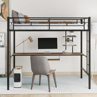 Loft Bed With Desk And Shelf , Space Saving Design,Twin