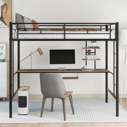 Loft Bed With Desk And Shelf , Space Saving Design,Twin