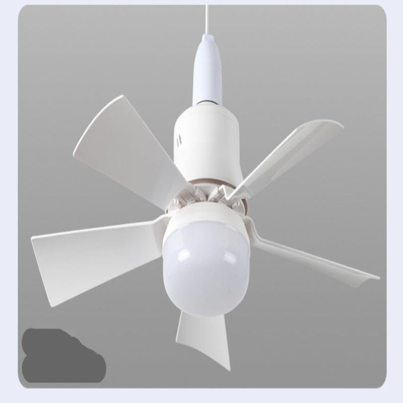 Ceiling fan with light bulb on a gray background