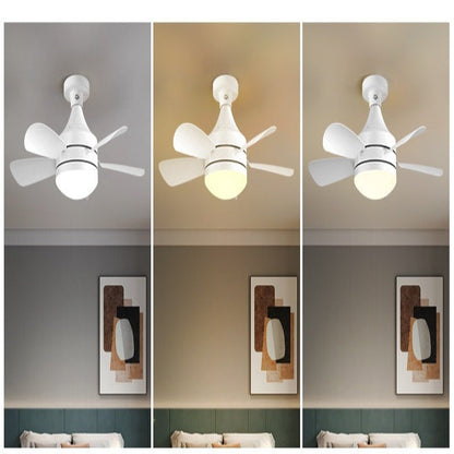 Ceiling fan with three different light settings on a white background